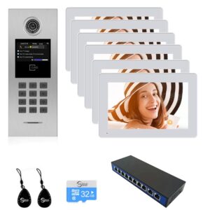 Tuya Smart Video Intercom System 6 Unit 7 Inch IP Video Intercom Phone for Apartment Building Security Home Access Control System with Digital Keypad and IC Card (1 Doorbell+6...