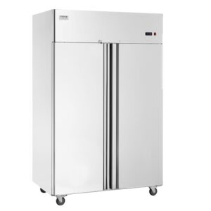 VEVOR Commercial Fridge 1100 L, 2 Doors, Stainless Steel Fridge with Automatic Defrosting, 6 Shelves, Temperature Control from -2 to +8 °C and 4 Wheels
