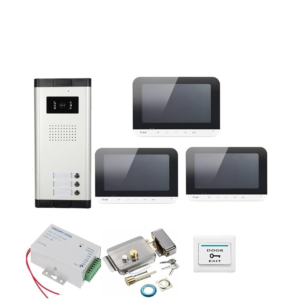 Video Intercom 7 Inch LCD Monitor WiFi Wireless Video Door Phone Doorbell Intercom Kit for 2/3 Units Apartment Easy Installation (Size : V70MG-620-1V3-lock) (V70MG6201V3lock)
