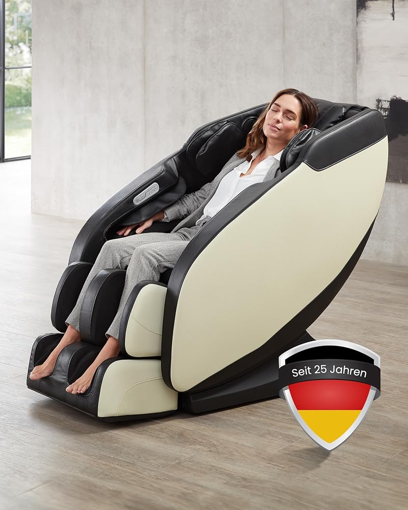 WELCON Prestige II Massage Chair in Black / White - 3D Massage Chair for Home with Zero Gravity, Heat Function and 6 Automatic Programmes