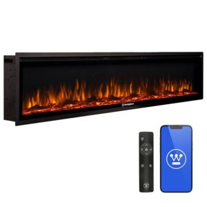 Westinghouse 74 Inch Electric Fireplace Heater, Compatible with Alexa & Google Home, Wall Mount or in-Wall Recessed Fireplace Insert, 24 Hour Timer, Color Changing Flames,...