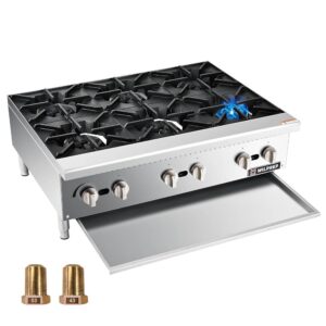 WILPREP Countertop Gas Range, 6 Burner Commercial Hot Plate with Total 150000 BTU, 36" Natural Gas Range with Propane Conversion Kit Grates, Stainless Steel Gas Stove for...