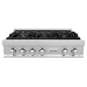 ZLINE 36 in. Legacy Gas Rangetop with 6 Brass Burners and Porcelain Cooktop in Satin Stainless Steel (RTS-BR-36)