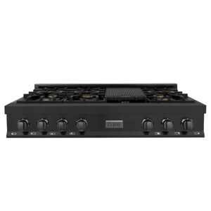 ZLINE 48 in. Legacy Gas Rangetop with 6 Brass Burners and Porcelain Cooktop in Black Stainless Steel (RTB-BR-48)